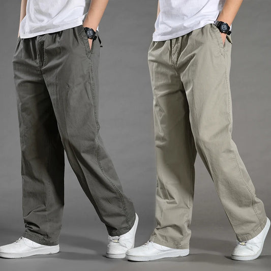 Men's Cargo Pants — Multi-Pocket Elastic Waist Loose Fit Trousers