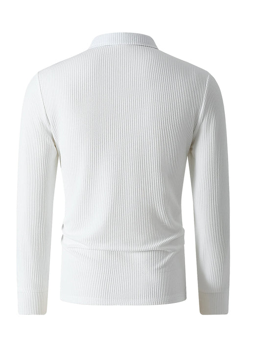 Men's Striped Long Sleeve Polo Shirt — Light Luxury Business Casual Retro Outdoor Top