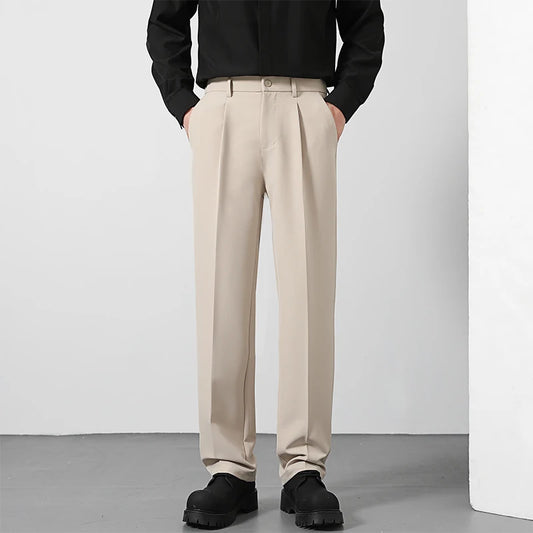 Men's Loose Straight Suit Pants — Elastic Waist Casual Trousers | Black, Gray, Khaki, Brown