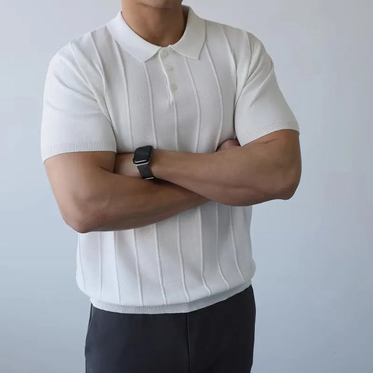 Men's American Retro Knitted Polo Shirt — Business Casual Lapel Short Sleeve Top