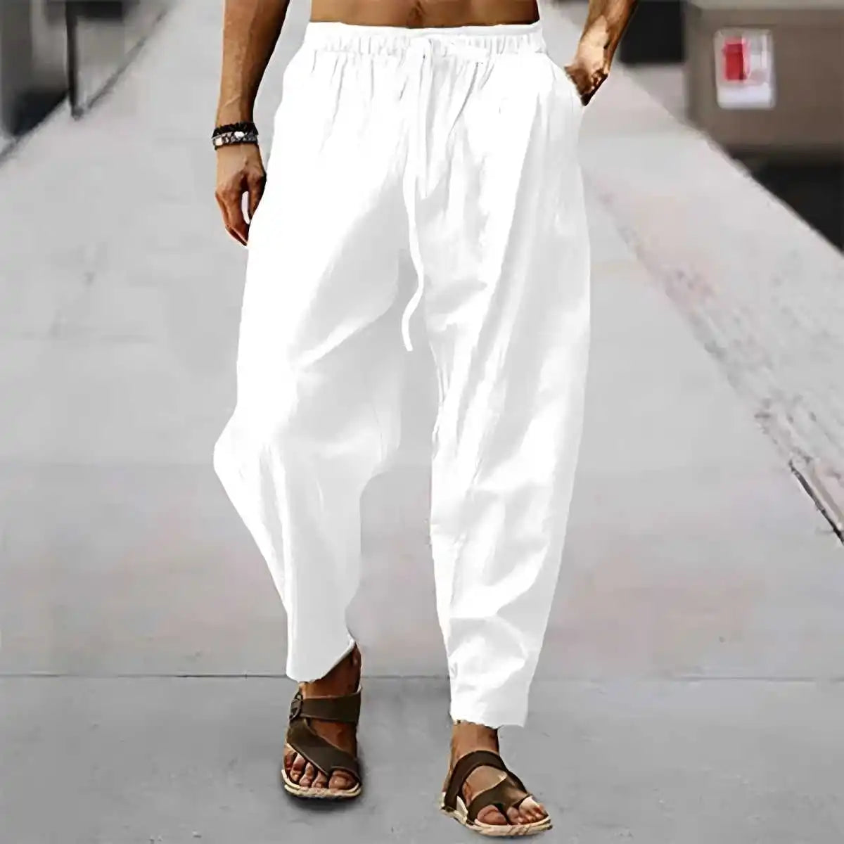 Men's Cotton Linen Wide-Leg Pants — Loose Fit High Waist Casual Breathable Trousers