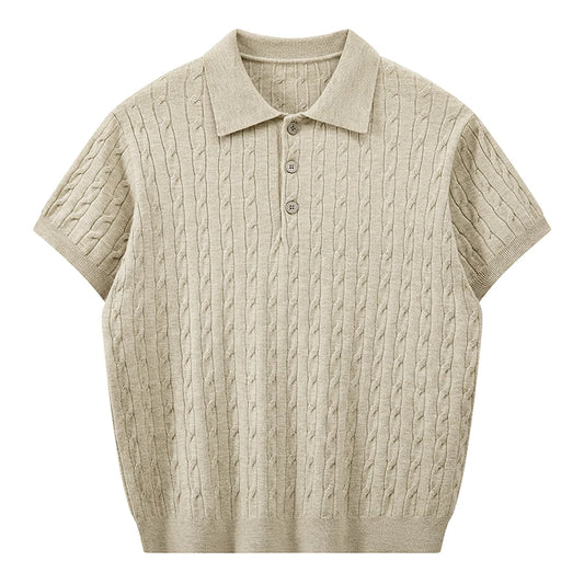 Men's Retro Twisted Knit Polo Shirt — Short Sleeve Loose Casual Pullover Summer Top