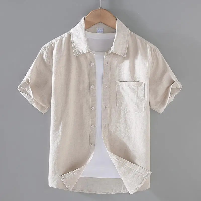 Men's Mandarin Collar Short Sleeve Casual Shirt — Cotton Blend Vintage Beach Style | 8 Colors Asia M–5XL