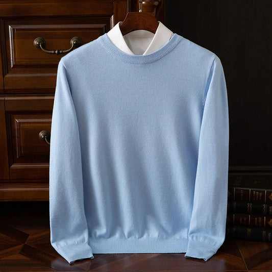 Men's Wool-Blend O-Neck Pullover Sweater — Versatile All-Season Knitwear