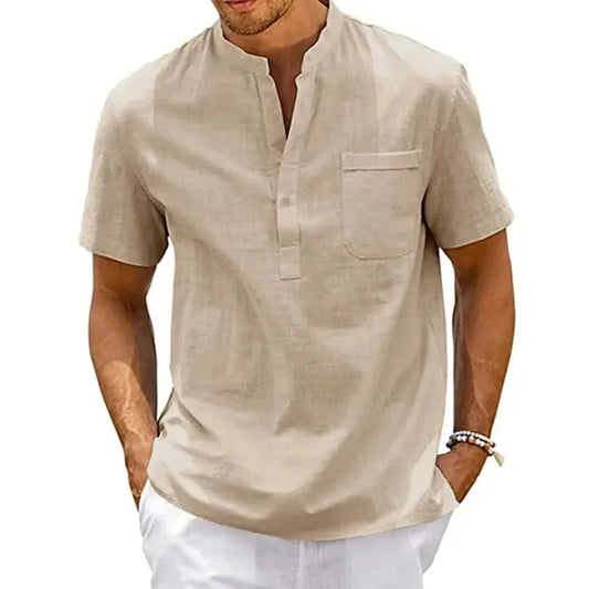 Men's Cotton Linen Shirt – Lightweight Breathable Hawaiian Shirt