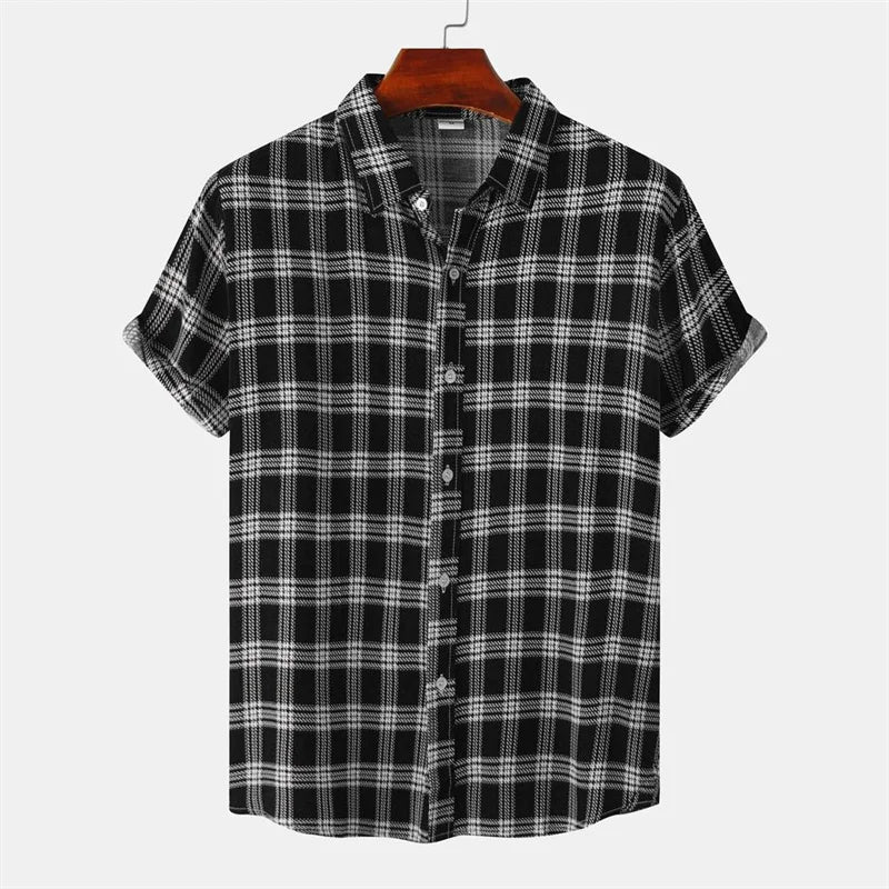 Men's Hawaiian 3D Print Short Sleeve Shirt — Striped Plaid Casual Beach Summer Street Top