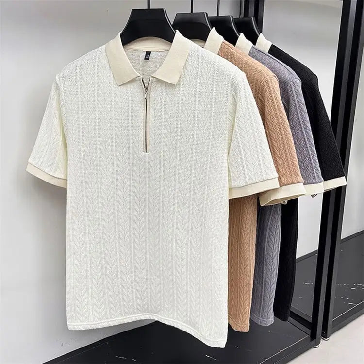 Men's Half-Zip Knitted Polo Shirt — Breathable Short Sleeve Casual Summer Top