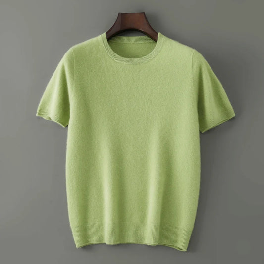 Men's 100% Pure Cashmere Knitted T-Shirt — Luxury Round Neck Short Sleeve Top