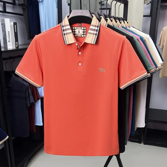 Men's Embroidered Polo Shirt — Luxury Cotton-Silk Blend Smart Casual Short Sleeve Top