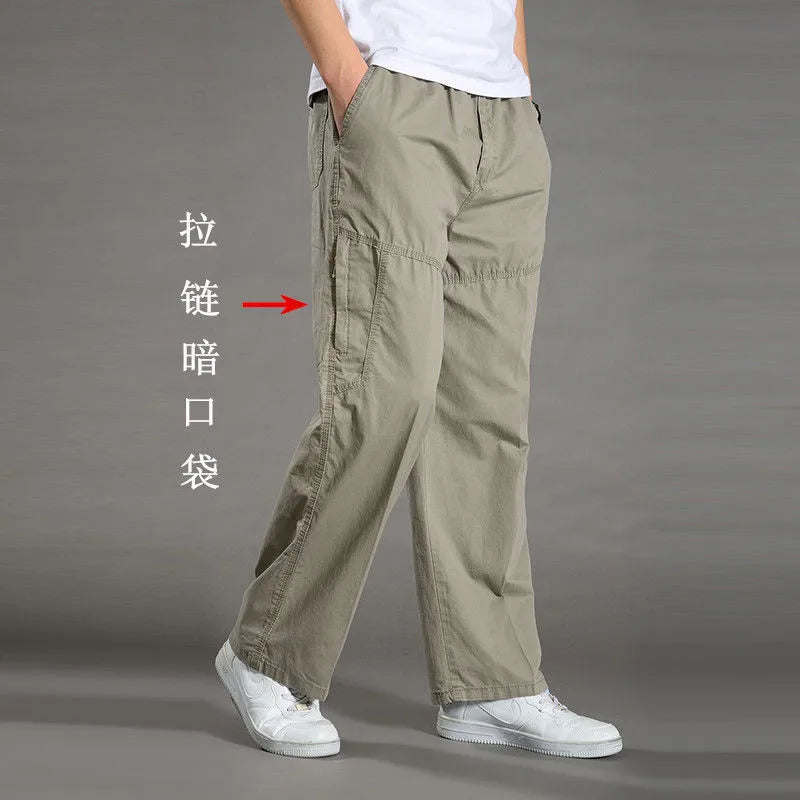 Men's Cargo Pants — Multi-Pocket Elastic Waist Loose Fit Trousers
