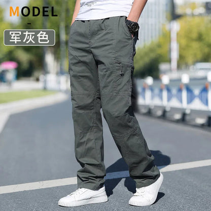 Men's Cargo Pants — Multi-Pocket Elastic Waist Loose Fit Trousers