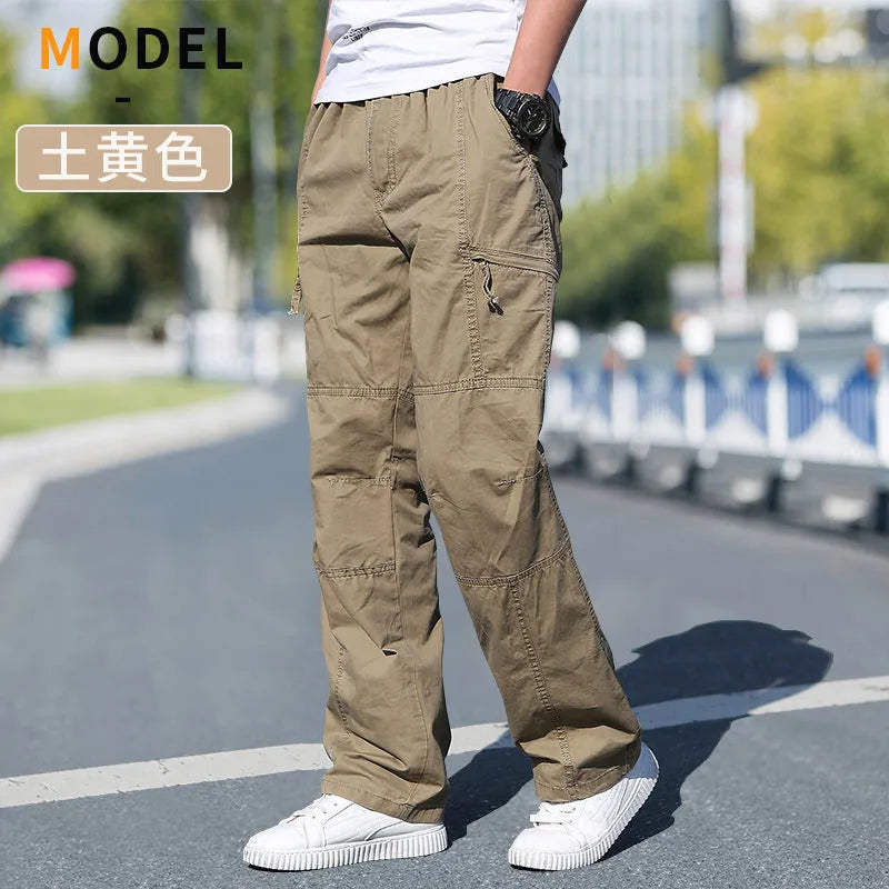 Men's Cargo Pants — Multi-Pocket Elastic Waist Loose Fit Trousers