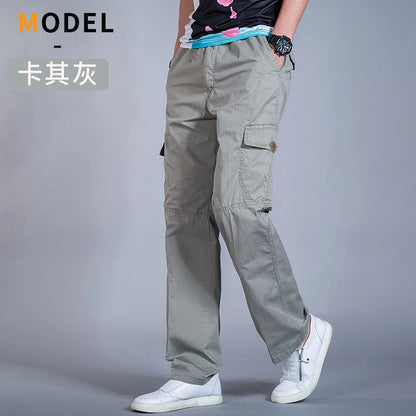 Men's Cargo Pants — Multi-Pocket Elastic Waist Loose Fit Trousers
