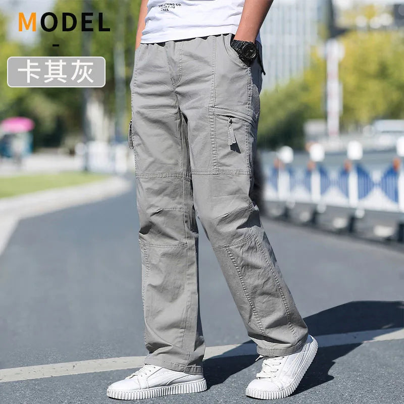 Men's Cargo Pants — Multi-Pocket Elastic Waist Loose Fit Trousers
