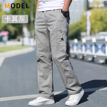 Men's Cargo Pants — Multi-Pocket Elastic Waist Loose Fit Trousers