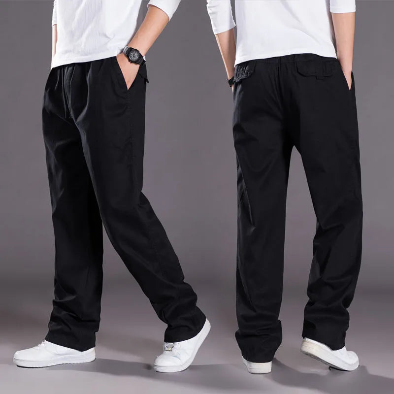 Men's Cargo Pants — Multi-Pocket Elastic Waist Loose Fit Trousers