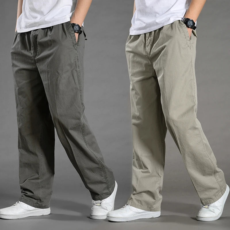 Men's Cargo Pants — Multi-Pocket Elastic Waist Loose Fit Trousers