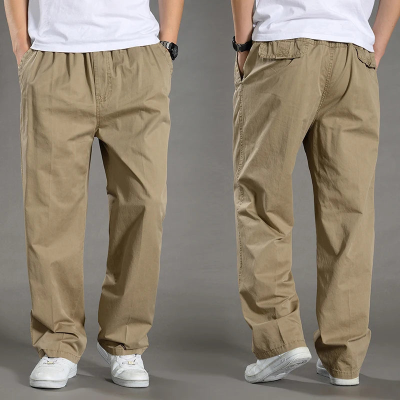 Men's Cargo Pants — Multi-Pocket Elastic Waist Loose Fit Trousers