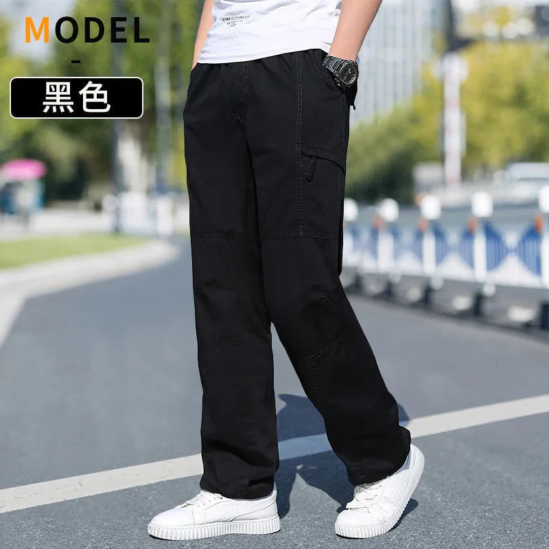 Men's Cargo Pants — Multi-Pocket Elastic Waist Loose Fit Trousers
