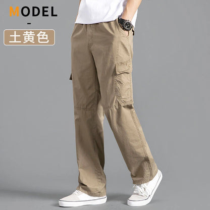 Men's Cargo Pants — Multi-Pocket Elastic Waist Loose Fit Trousers