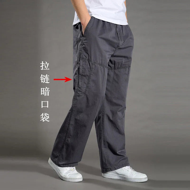 Men's Cargo Pants — Multi-Pocket Elastic Waist Loose Fit Trousers