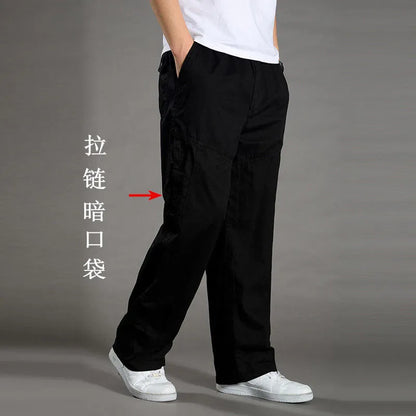 Men's Cargo Pants — Multi-Pocket Elastic Waist Loose Fit Trousers
