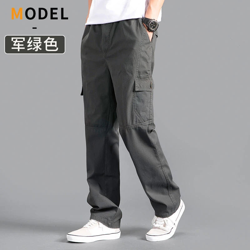 Men's Cargo Pants — Multi-Pocket Elastic Waist Loose Fit Trousers