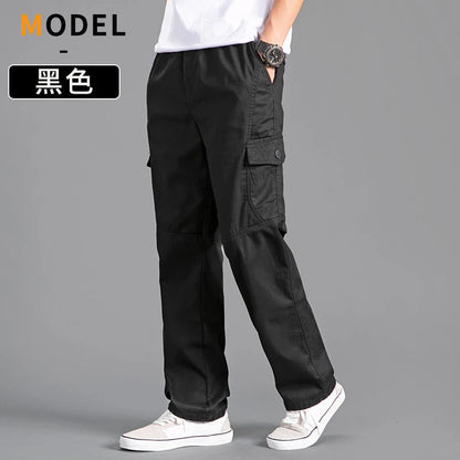 Men's Cargo Pants — Multi-Pocket Elastic Waist Loose Fit Trousers