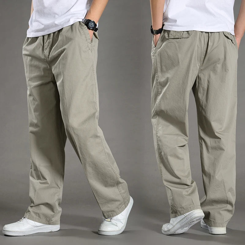 Men's Cargo Pants — Multi-Pocket Elastic Waist Loose Fit Trousers
