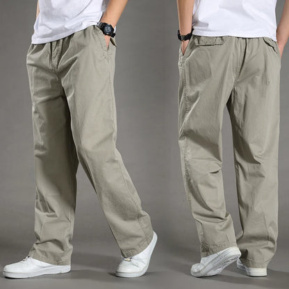 Men's Cargo Pants — Multi-Pocket Elastic Waist Loose Fit Trousers
