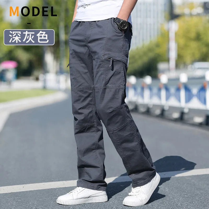 Men's Cargo Pants — Multi-Pocket Elastic Waist Loose Fit Trousers