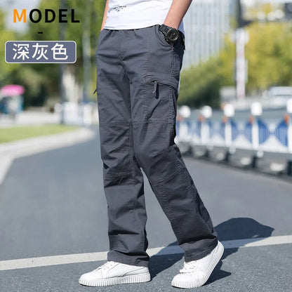 Men's Cargo Pants — Multi-Pocket Elastic Waist Loose Fit Trousers