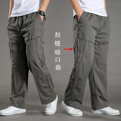 Men's Cargo Pants — Multi-Pocket Elastic Waist Loose Fit Trousers