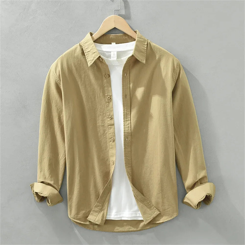 Men's Japanese Style Long Sleeve Shirt — Premium Cotton Casual Fit