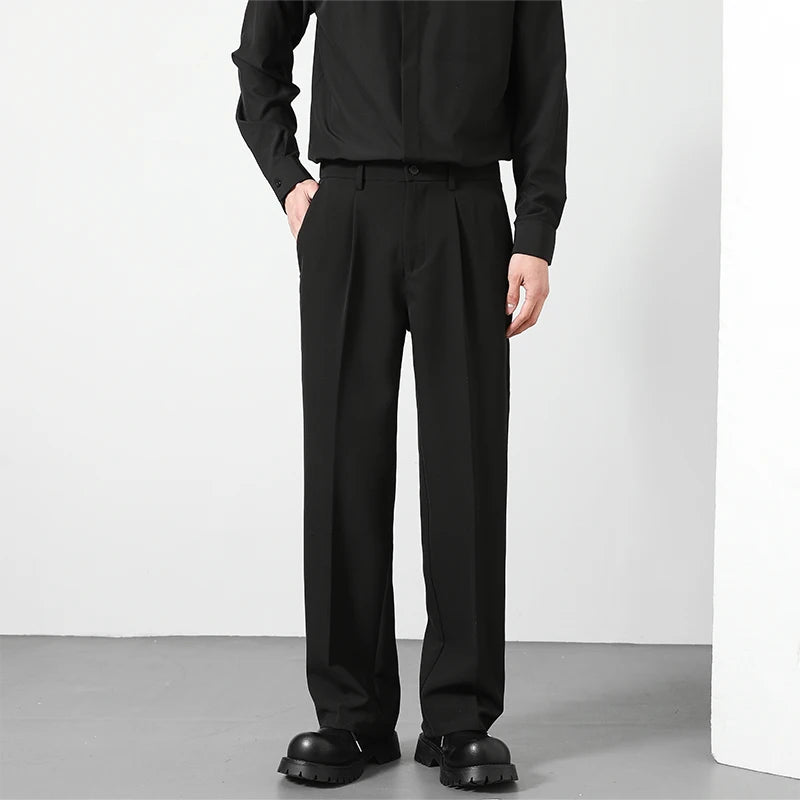 Men's Loose Straight Suit Pants — Elastic Waist Casual Trousers | Black, Gray, Khaki, Brown