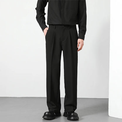 Men's Loose Straight Suit Pants — Elastic Waist Casual Trousers | Black, Gray, Khaki, Brown