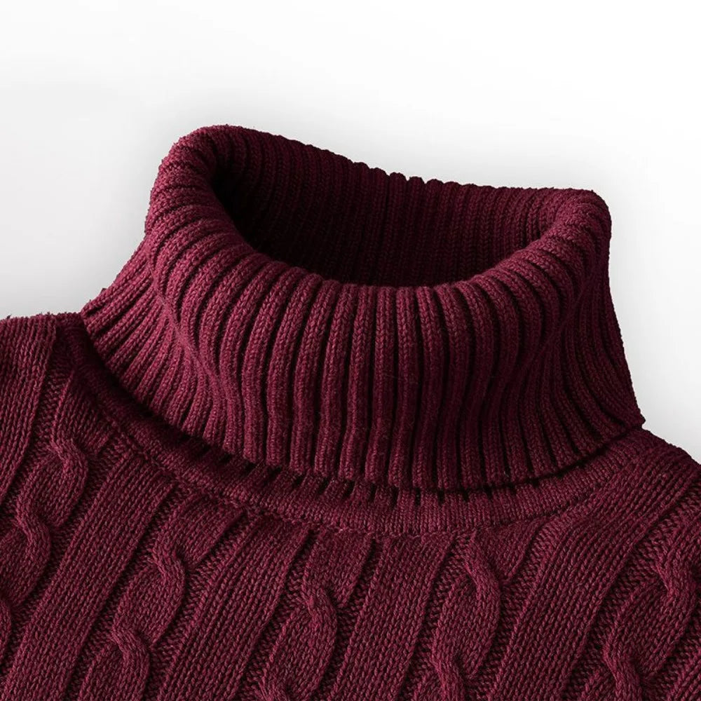 Men's Solid Color High Neck Pullover Sweater — Elastic Knitted Casual Sweatwear Autumn Winter