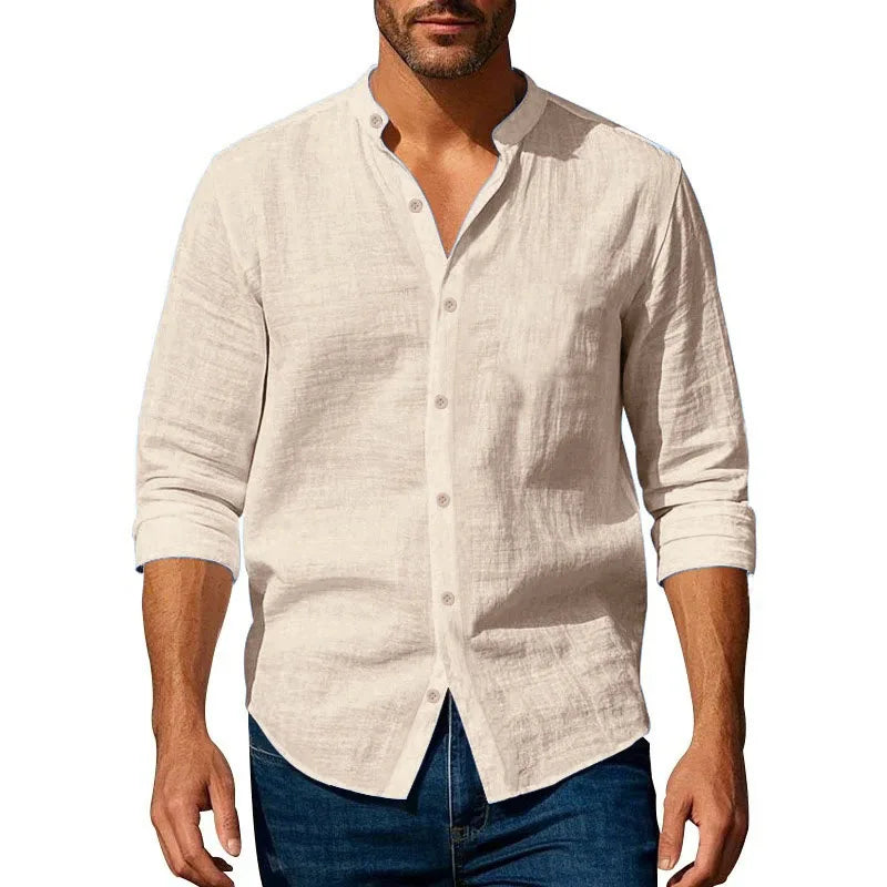Men's Cotton Linen Long Sleeve Shirt — Slim Fit Breathable Casual Button-Up