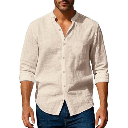 Men's Cotton Linen Long Sleeve Shirt — Slim Fit Breathable Casual Button-Up