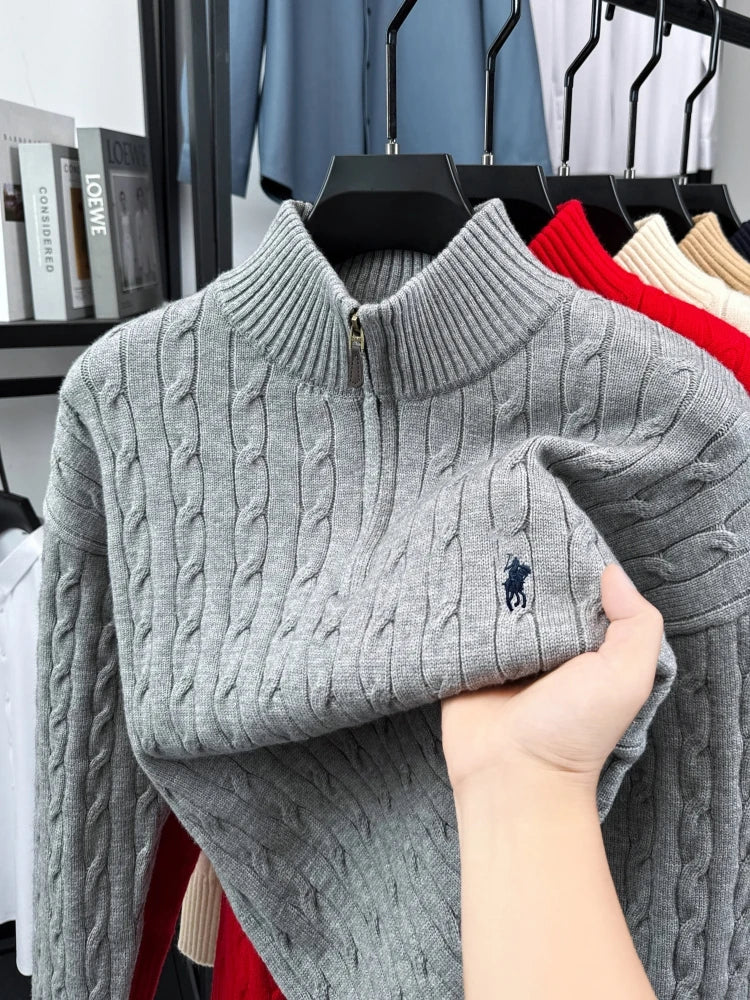 Men's Mock Neck Embroidered Knit Sweater — Thick Winter Pullover | 5 Colors M–XXXL