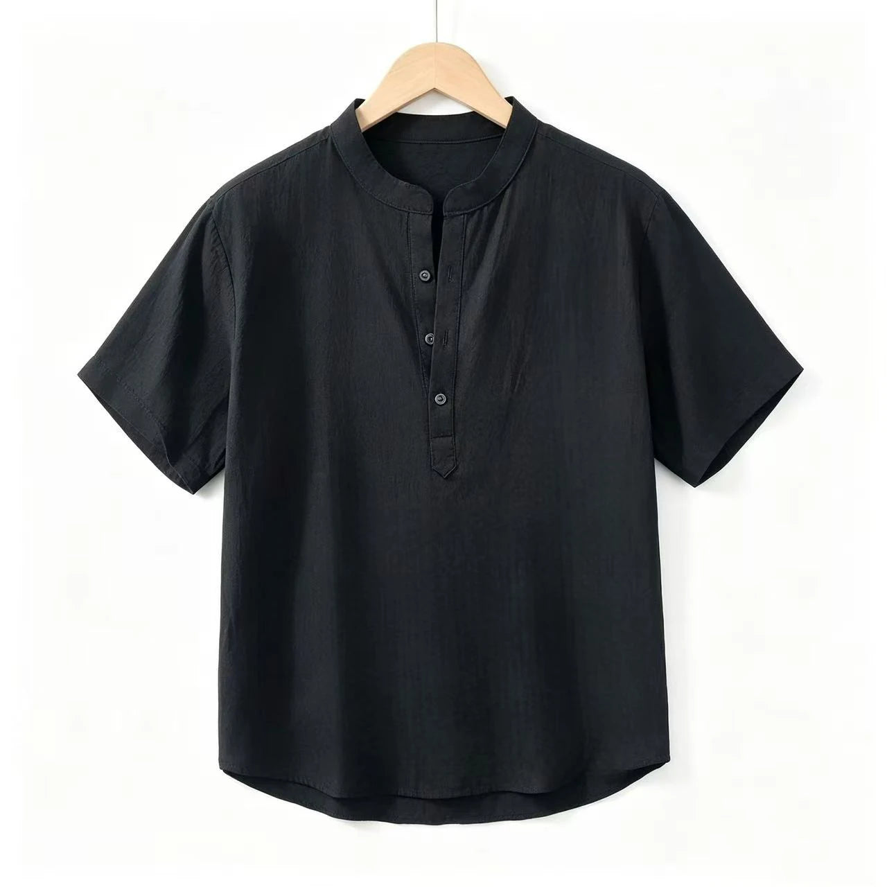 Men's Cotton Linen Short Sleeve Henley Beach Shirt — Lightweight Casual Hawaiian T-Shirt