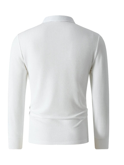 Men's Striped Long Sleeve Polo Shirt — Light Luxury Business Casual Retro Outdoor Top
