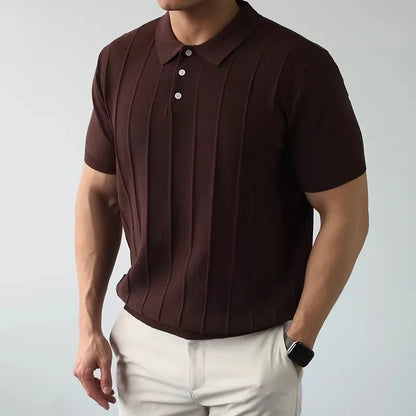 Men's American Retro Knitted Polo Shirt — Business Casual Lapel Short Sleeve Top