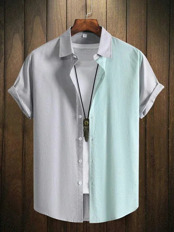 Men's Hawaiian Print Short Sleeve Shirt — Striped Beach Casual Vacation Top