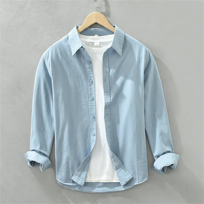 Men's Japanese Style Long Sleeve Shirt — Premium Cotton Casual Fit