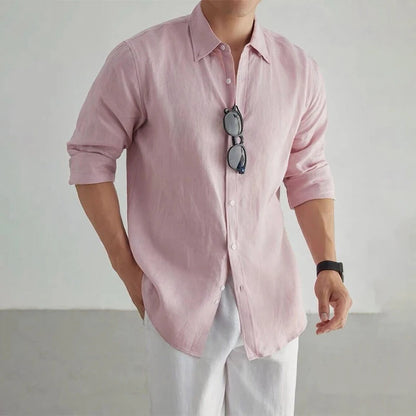 Men's Cotton-Linen Long Sleeve Baggy Shirt — Solid Casual Button-Up | 8 Colors S–XXL
