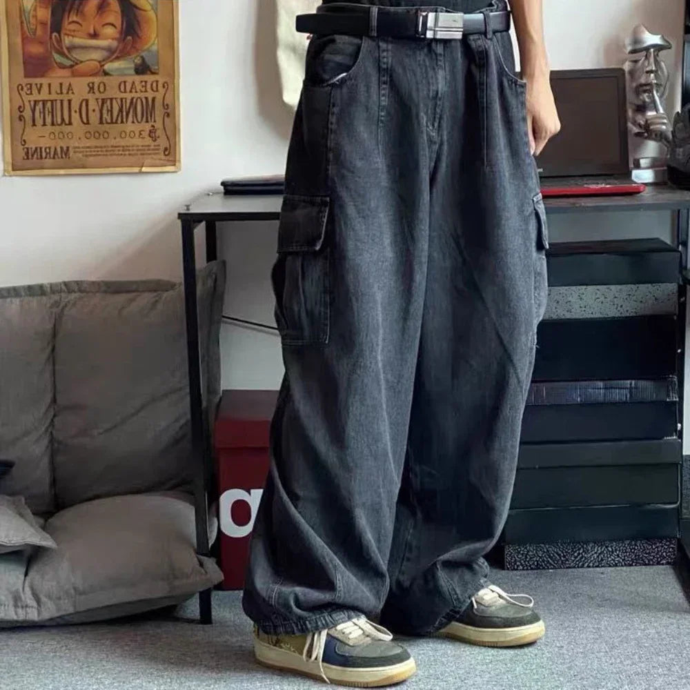 Men's Baggy Wide-Leg Denim Jeans | Streetwear Hip Hop Cargo Pants