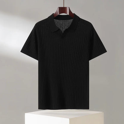 Men's Knitted Half-Sleeve Polo Shirt — Breathable Casual Lapel Top for Spring & Summer