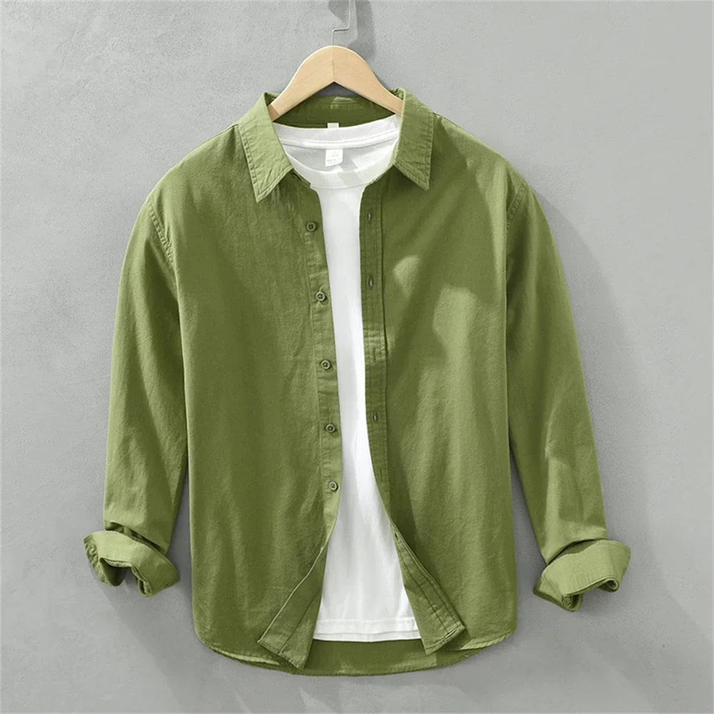 Men's Japanese Style Long Sleeve Shirt — Premium Cotton Casual Fit