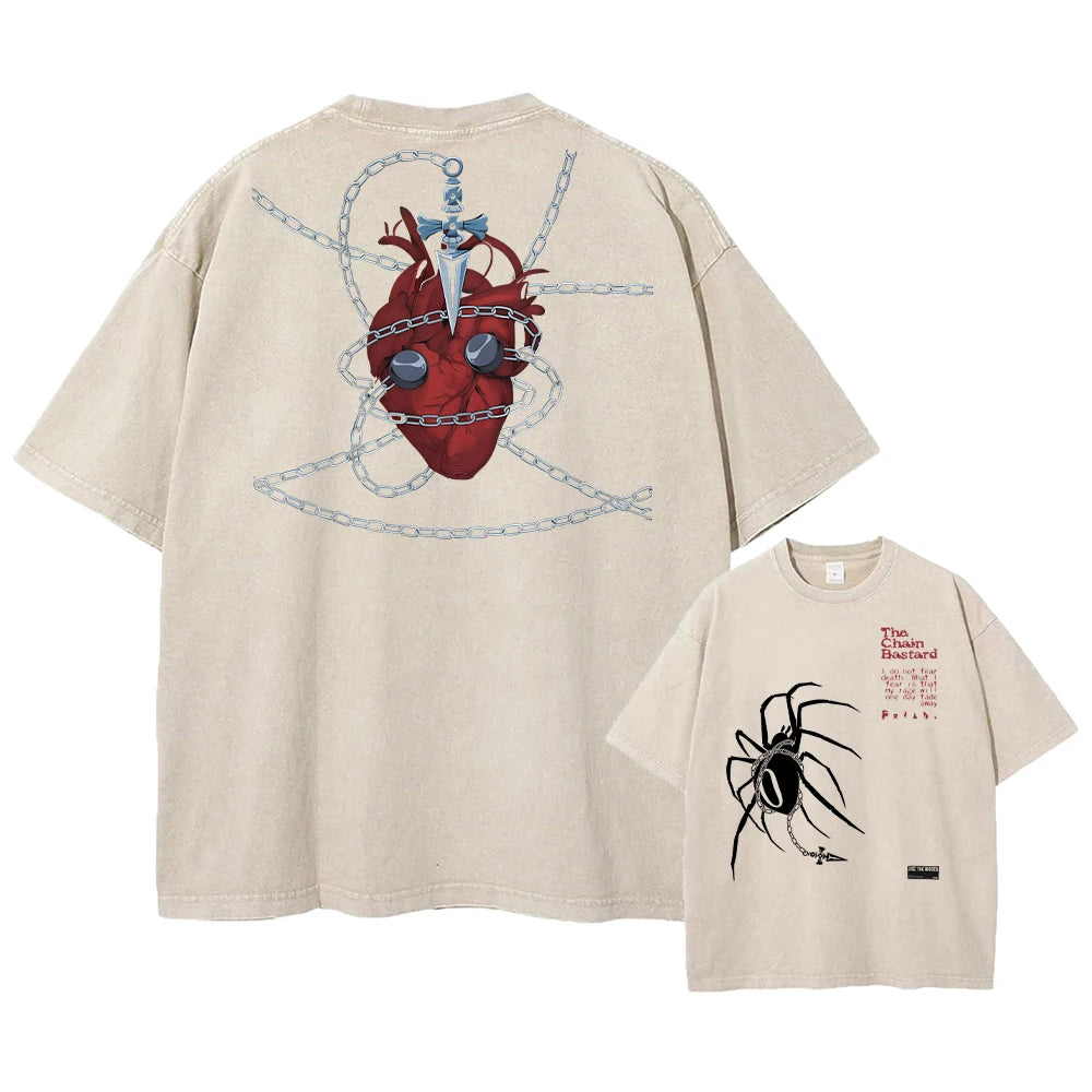 Men's Anime Graphic T-Shirt — Hunter x Hunter Washed Print Vintage Cotton Streetwear Tee